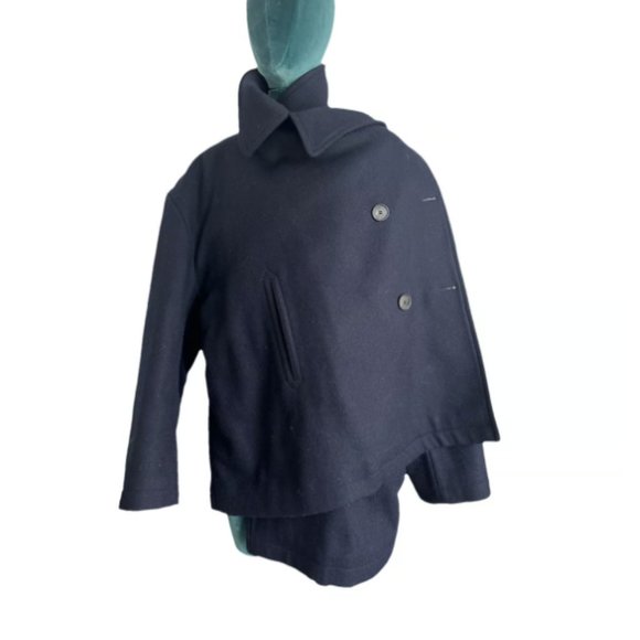Balenciaga Asymmetric Wool Pea Coat, Navy 34 XS - Picture 1 of 10